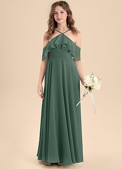 Azazie Tessabelle Junior Sea Moss A-Line Off the Shoulder Chiffon Dress image4