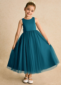 Azazie Solia Robe Demoiselle D'honneur Fillette Robe Princesse en Tulle Arc Bleu Encre image5