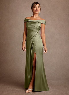 Azazie Bedford Mother of the Bride Dresses Pistachio Sheath Pleated Stretch Satin Dress image2