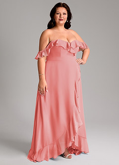 Azazie Lyra Bridesmaid Dresses Coral A-Line Chiffon Convertible Dress image13
