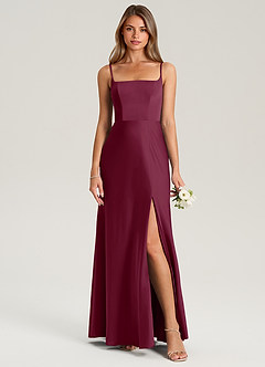 Azazie Lidia Bridesmaid Dresses Mulberry Mermaid Side Slit Stretch Satin Dress image5