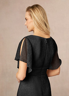 Azazie Kathryn Mother of the Bride Dresses Black A-Line V-Neck Flutter Sleeve Metallic Mesh Dress image5