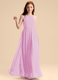 Azazie Arianthe Junior Vestido de Rosa Caramelo de Gasa de Corte en A con Plisado image6