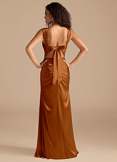 Azazie Jesaphine Bridesmaid Dresses Copper Sheath Bow Metallic Satin Dress image4