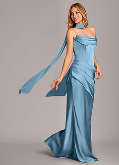 Azazie Pelagia Brautjungfernkleider Wandelbar Meerjungfrau-Linie Korsett Stretch-Satin Kleid Stahlblau image2