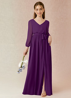 Azazie Angelica Junior Abito A-Line in Chiffon Plissettato Uva image1