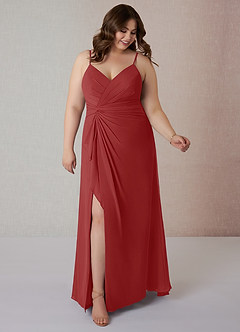 Azazie Emerald Bridesmaid Dresses Rust A-Line Ruffled Chiffon Dress image7