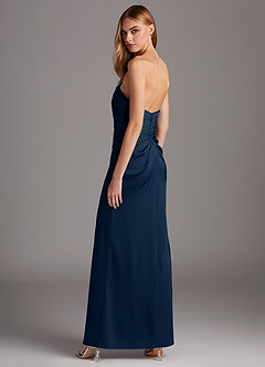 Azazie Lexie Bridesmaid Dresses Dark Navy Sheath Strapless Stretch Satin Convertible Dress image5