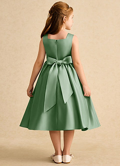 Azazie Peaches Flower Girl Dresses Matcha A-Line Bow Matte Satin Dress image2
