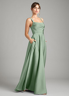 Azazie Shaude Bridesmaid Dresses Matcha A-Line Pleated Stretch Satin Dress image6