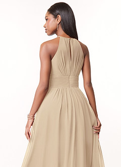 Azazie Bonnie Bridesmaid Dresses Champagne A-Line Keyhole Ruched Chiffon Dress image4