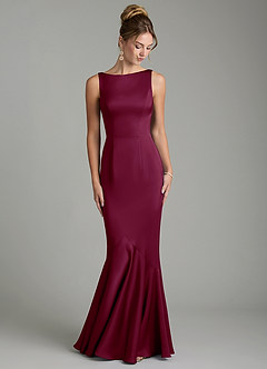 Azazie Tamera Bridesmaid Dresses Mulberry Mermaid Pleated Stretch Satin Dress image4