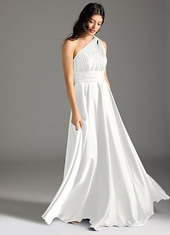 Azazie Charlize Bridesmaid Dresses White A-Line One Shoulder Stretch Satin Dress image11