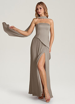 Azazie Tierney Jurken voor bruidsmeisjes Converteerbaar Jurk van Chiffon met A-Lijn Strapless Taupe image1
