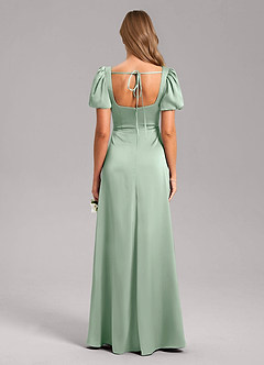 Azazie Fyona Bridesmaid Dresses Agave A-Line Pleated Stretch Satin Dress image2