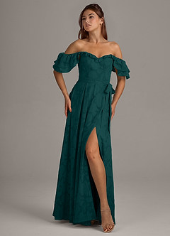 Azazie Aricella Bridesmaid Dresses Pine A-Line Corset Floral Burnout Dress image7