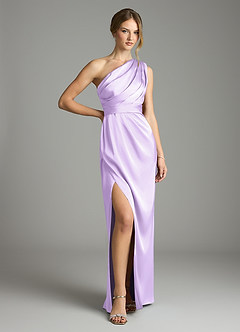 Azazie Emorie Final Sale Lilac Sheath One Shoulder Stretch Satin Dress image1