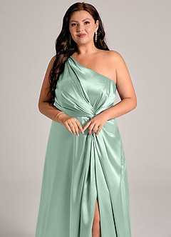 Azazie Brooke Robes de demoiselle d'honneur Robe Trapèze en Satiné métallisé Une épaule Agave image13