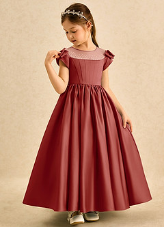 Azazie Toffee Abiti da Ragazza di Fiori Abito Stile Principessa in Raso Opaco Fiocco Terracotta image4