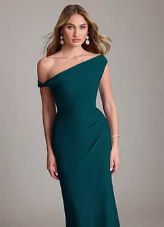 Azazie Emerson Bridesmaid Dresses Pine Sheath Off the Shoulder Chiffon Dress image2