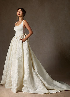 Azazie Skylin Wedding Dresses Antique White Ball-Gown with Pockets Floral Jacquard Dress image3