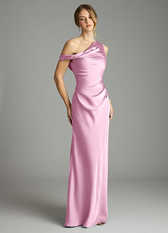 Azazie Emerson Bridesmaid Dresses Candy Pink Mermaid Off the Shoulder Stretch Satin Dress image5