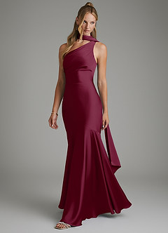 Azazie Amara Bridesmaid Dresses Mulberry Mermaid One Shoulder Stretch Satin Dress image5