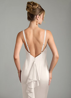 Azazie Tamera Robes de demoiselle d'honneur Robe Sirène en Satin extensible Plissé Albâtre Blanc image6