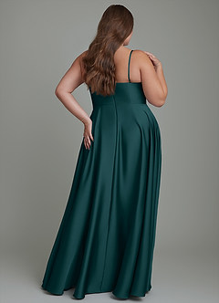 Azazie Elle Bridesmaid Dresses Pine A-Line Pleated Stretch Satin Dress image9