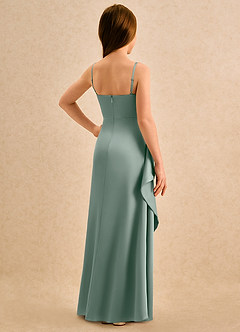 Azazie Cannoli Girls Formal Robe Demoiselle D'honneur Fillette Robe Trapèze en Satin extensible Plissée Sauge D'argent image2