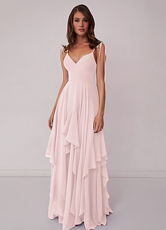Barbie ♥ Azazie At-home Try On Dresses V-neck Chiffon Tiered A-line Dress image4