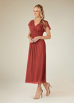 Azazie Vera Mère de la mariée Robes Robe Trapèze en Maille Col V plissé Terracotta image2