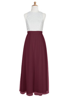 Azazie Albertine Junior Cabernet A-Line Lace Chiffon Dress image7