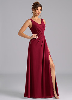Azazie Bernice Bridesmaid Dresses Burgundy A-Line Pleated Chiffon Dress image3