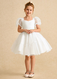 Azazie Debbie Flower Girl Dresses Ivory Agave Ball-Gown Sweetheart Neckline Organza Dress image7