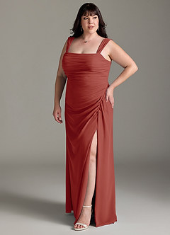 Azazie Jesaphine Robes de demoiselle d'honneur Robe Fourreau en Mousseline de soie Arc Terracotta image11