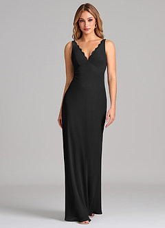 Azazie Tianna At-home Try On Dresses Black Sheath Chiffon Dress image3