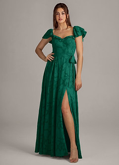 Azazie Aricella Robes de demoiselle d'honneur Robe Trapèze en Blumen-Burnout Corset émeraude image1