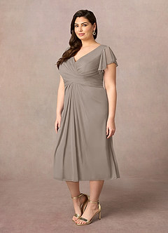 Azazie Vera Abiti per la Madre della Sposa Abito A-Line in Maglia con Scollo a V a Pieghe Taupe image7