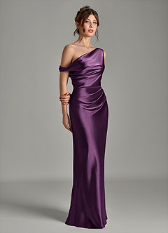Azazie Emerson Bridesmaid Dresses Plum Mermaid Off the Shoulder Metallic Satin Dress image5