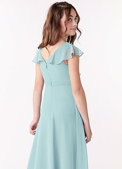 Azazie Posie Junior Sea Glass A-Line Ruched Chiffon Dress image5