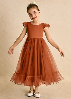 Azazie Phebs Flower Girl Dresses Burnt Orange A-Line Tulle Dress image4