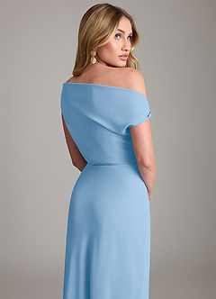 Azazie Emerson Bridesmaid Dresses Powder Blue Sheath Off the Shoulder Chiffon Dress image3