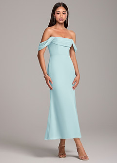 Azazie Saige Bridesmaid Dresses Sea Glass Sheath Off the Shoulder Chiffon Convertible Dress image4