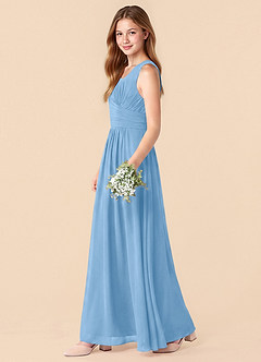 Azazie Skyla Junior Robe Trapèze en Mousseline de soie Plissée Poudre Bleue image6