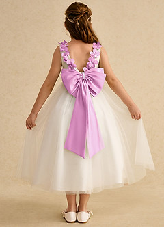 Azazie Lilli Flower Girl Dresses Ivory Candy Pink A-Line Bow Tulle Dress image2