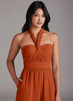 Azazie Lamara Robes de demoiselle d'honneur Combinaison Convertible en Mousseline de soie Épaule décolletée Orange Brûlée image9