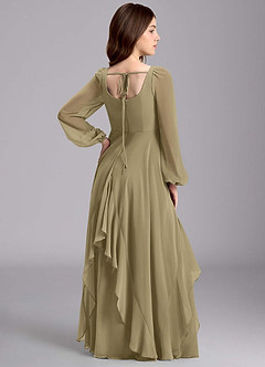 Azazie Clara Junior Abito A-Line in Chiffon Blusa Verde Muschio image8