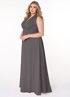 Azazie Fifi Abiti da Damigella Abito Convertibile A-Line in Chiffon Senza Cinturino Grigio Acciaio image15