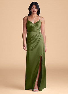 Azazie Maci Final Sale Auburn Sheath Pleated Metallic Satin Dress image1